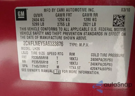 2010 Chevrolet Equinox Lt from USA, damaged, VIN 2CNFLNEY5A6333876